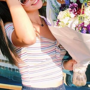 Stripped off the shoulder crop top